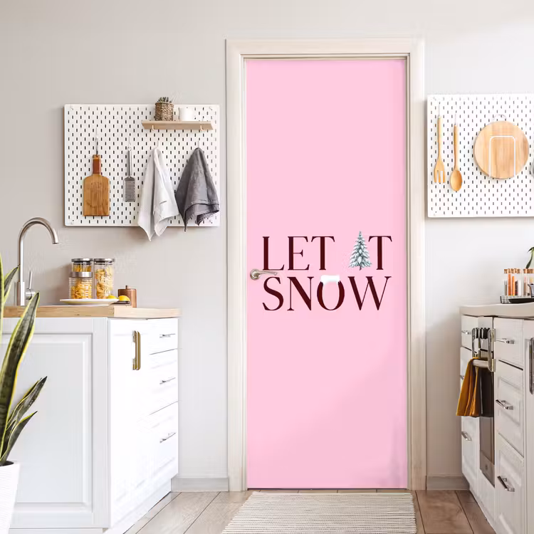 Deursticker - Kerst - Tekst - Sneeuw - Roze — 7
