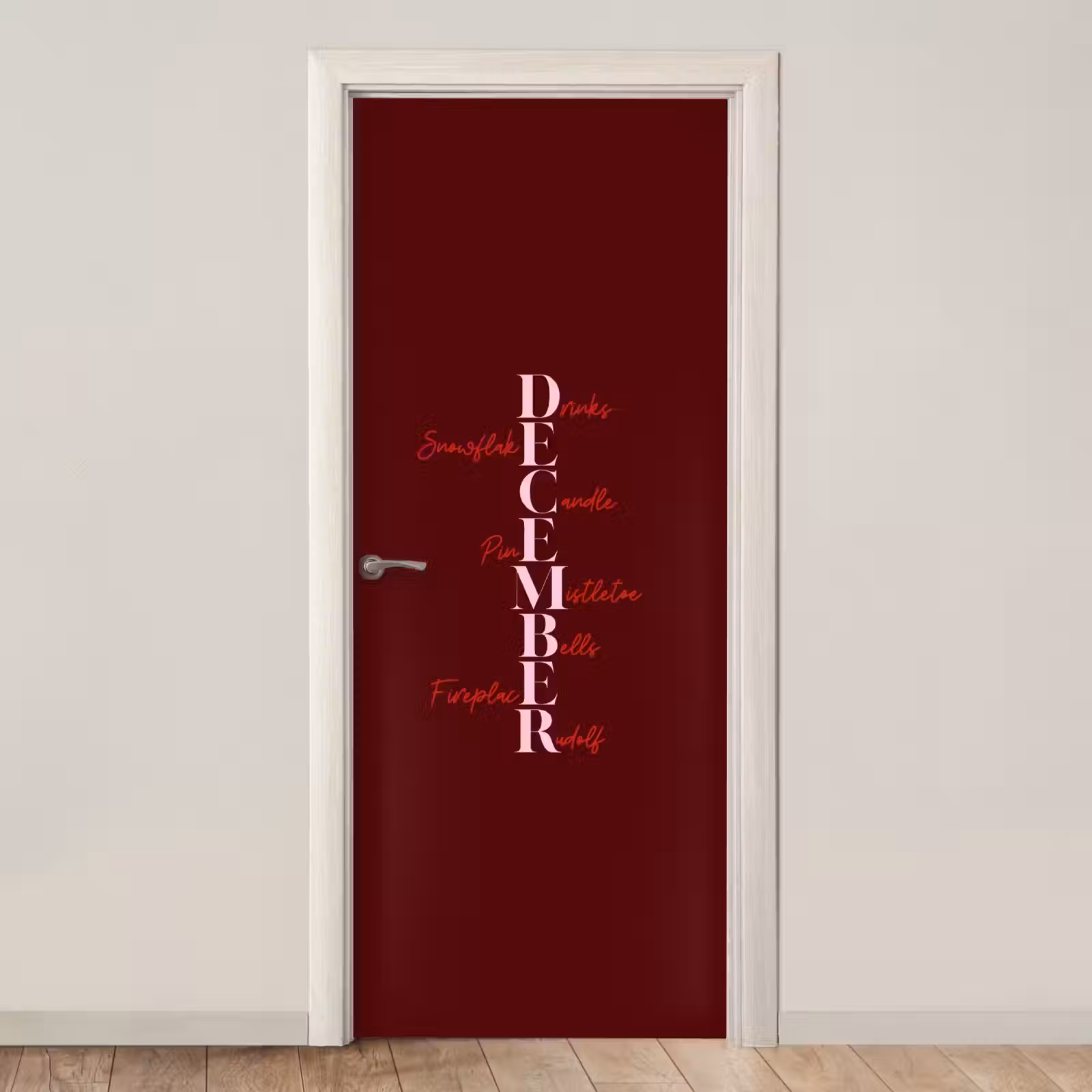 Deursticker - December - Tekst - Kerst - Burgundy — 1
