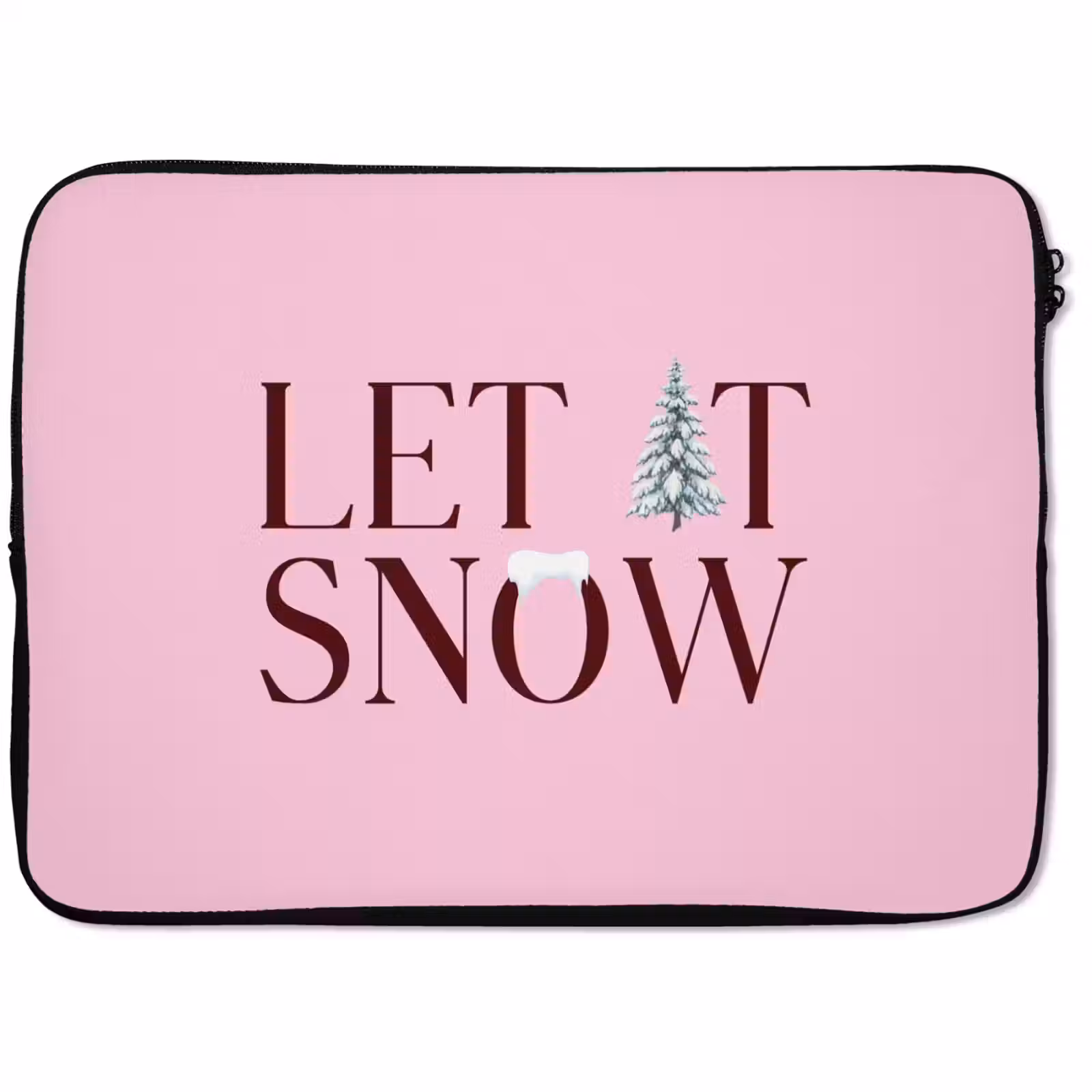 Laptophoes Kerst - Tekst - Sneeuw - Roze — 1