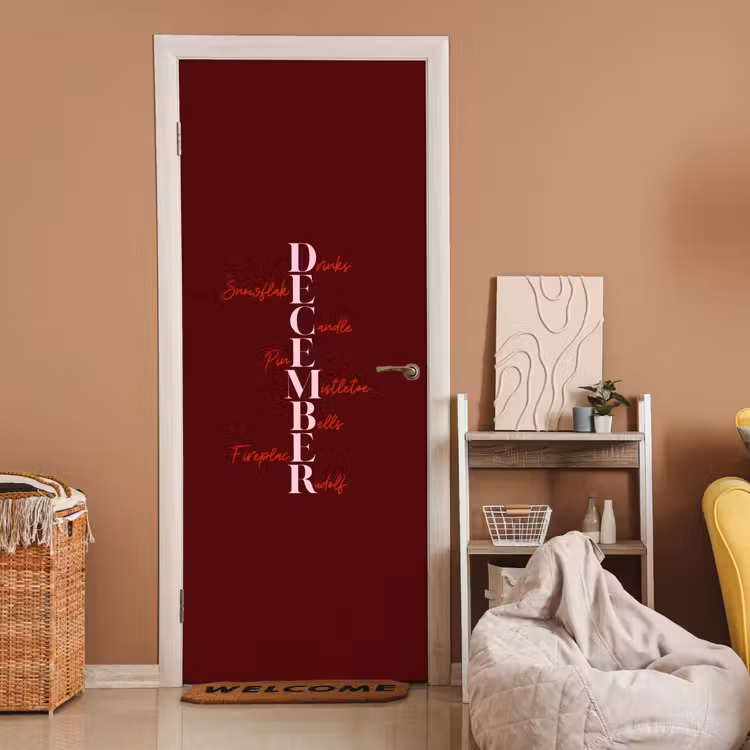 Deursticker - December - Tekst - Kerst - Burgundy — 2