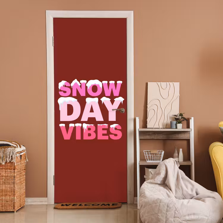 Deursticker - Kerst - Tekst - Sneeuw - Rood - Roze — 2