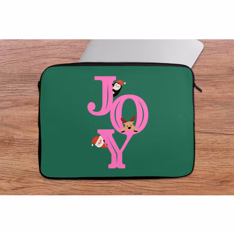 Laptophoes Joy - Kerst - Animatie - Roze - Groen — 2