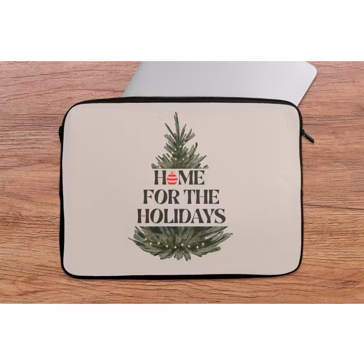 Laptophoes Kerst - Tekst - Kerstboom - Beige — 2