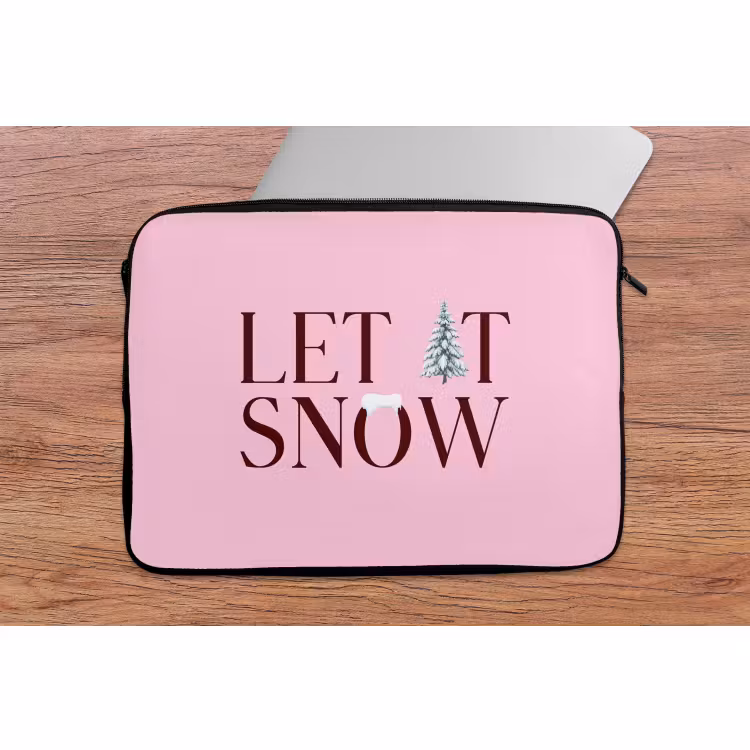 Laptophoes Kerst - Tekst - Sneeuw - Roze — 2