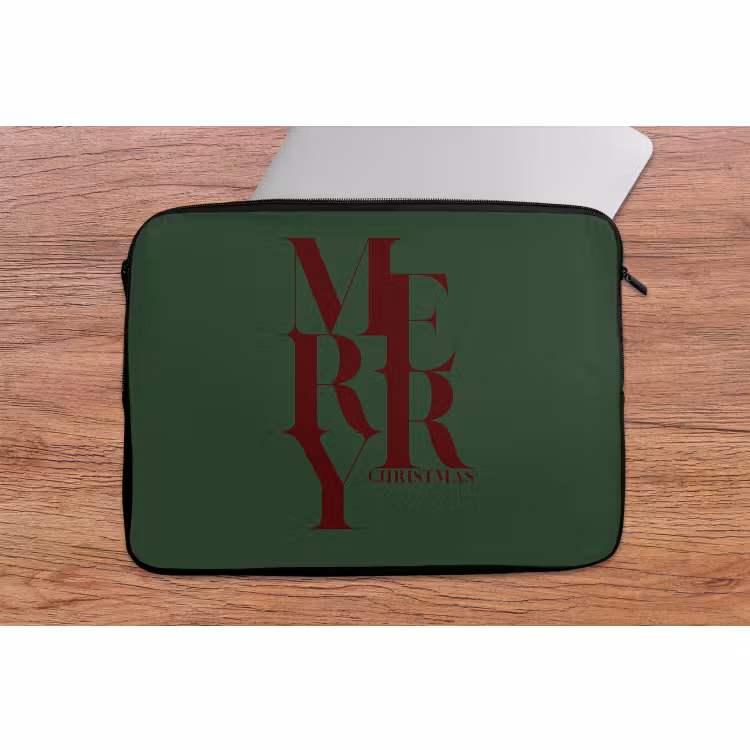 Laptophoes Merry - Tekst - Groen - Kerst — 2