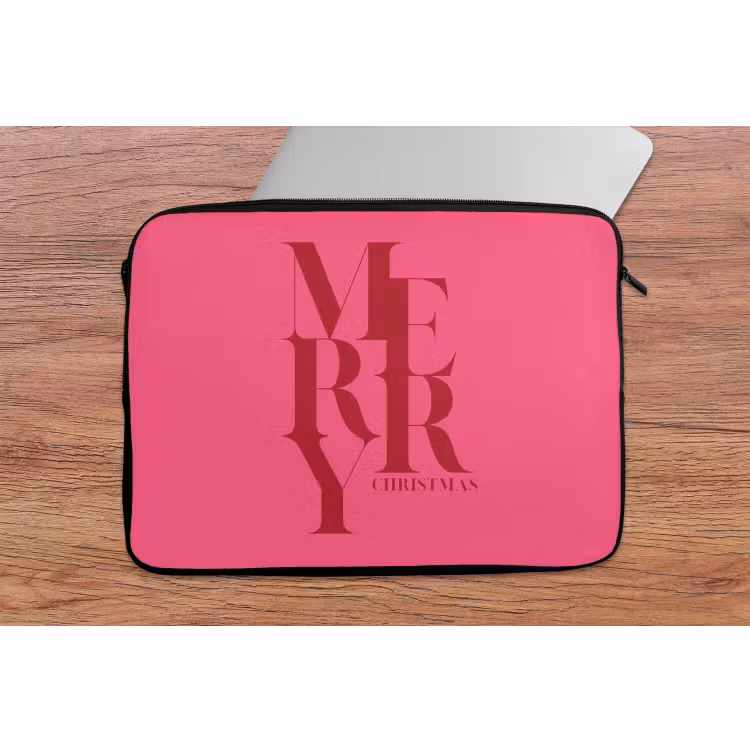 Laptophoes Merry - Tekst - Kerst - Roze — 2