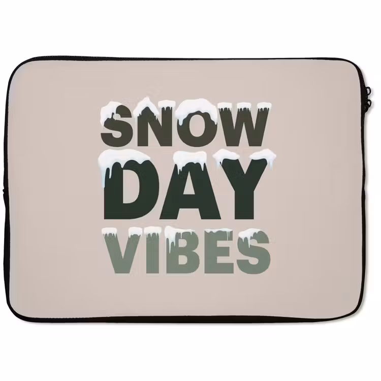 Laptophoes Sneeuw - Tekst - Kerst - Beige — 1