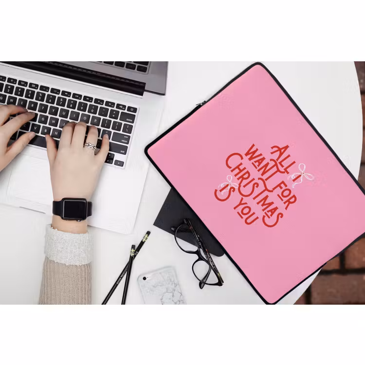 Laptophoes Tekst - Kerst - Roze - Rood — 3