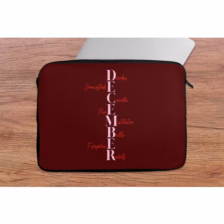 Laptophoes December - Tekst - Kerst - Burgundy — 2