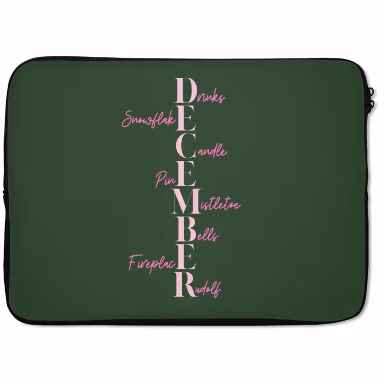 Laptophoes December - Tekst - Kerst - Groen — 1