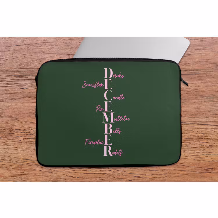 Laptophoes December - Tekst - Kerst - Groen — 2