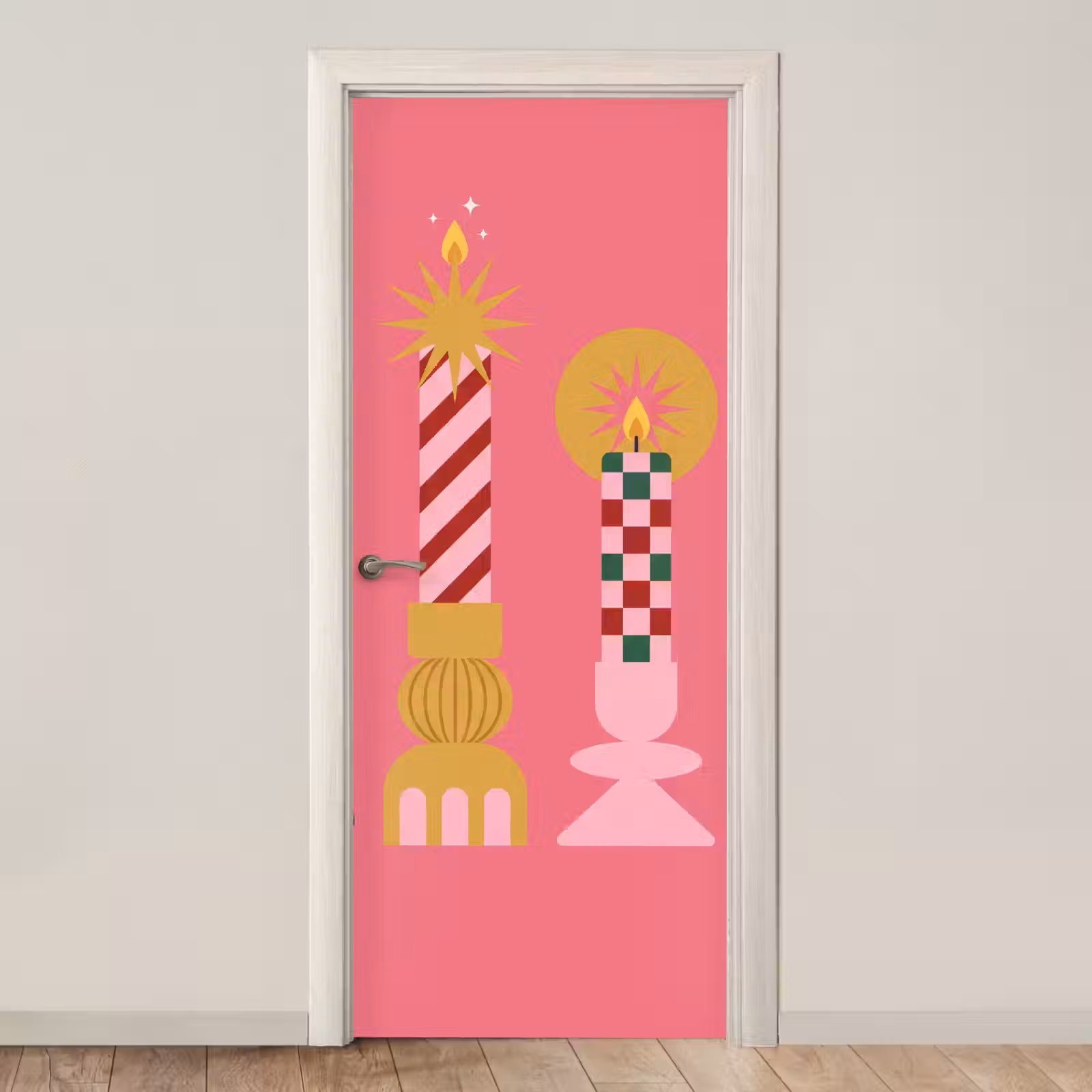 Deursticker - Kaarsen - Feest - Roze — 1