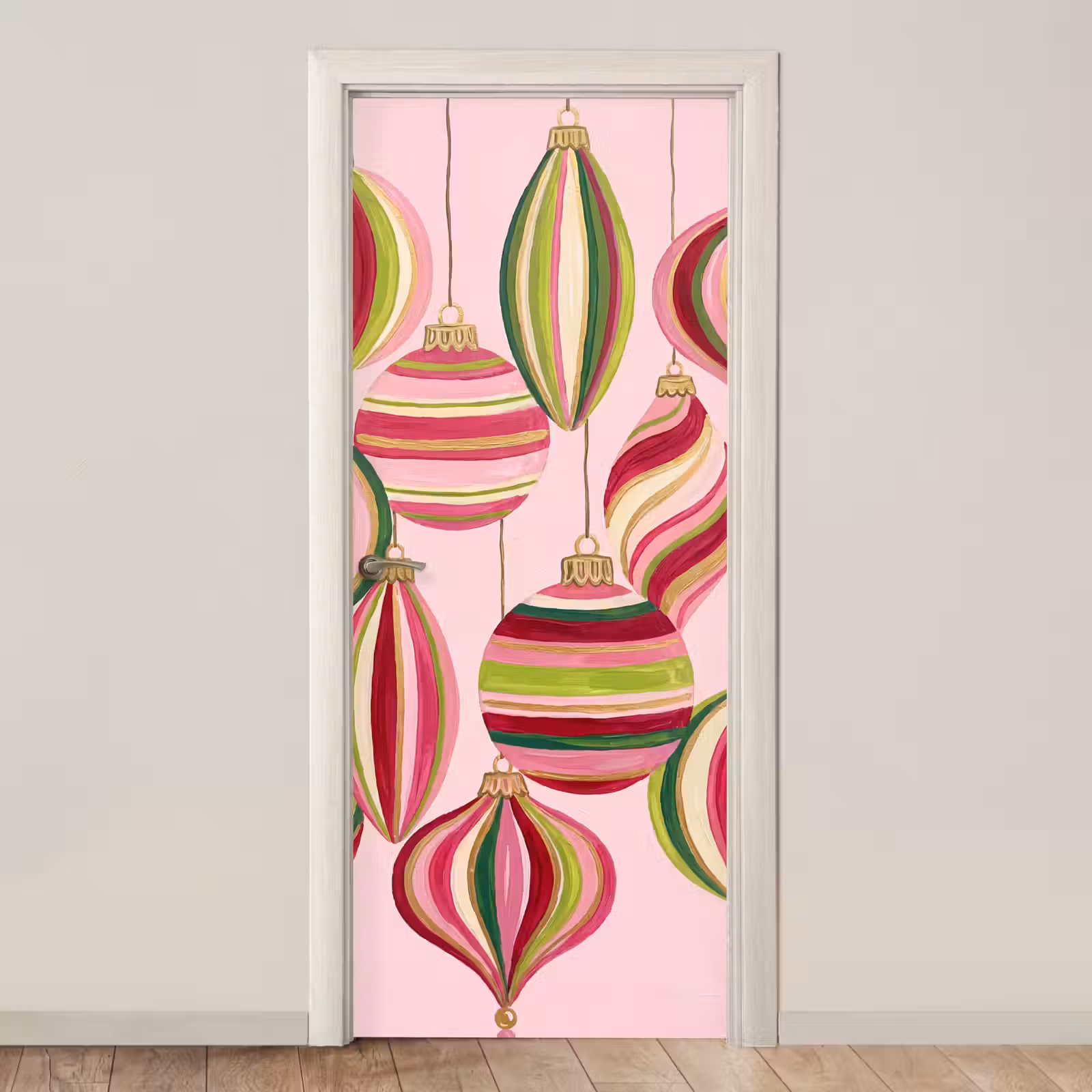 Deursticker - Kerstversiering - Gestreept - Roze — 1
