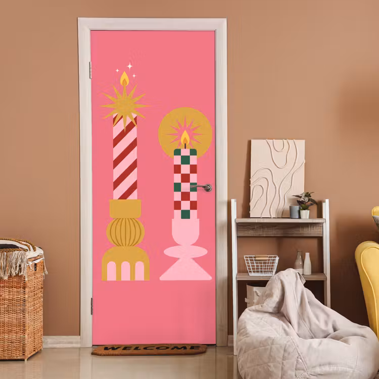 Deursticker - Kaarsen - Feest - Roze — 2