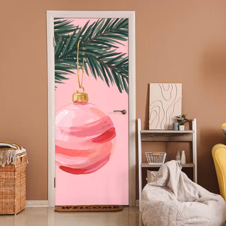 Deursticker - Kerstbal - Roze - Kerst — 2