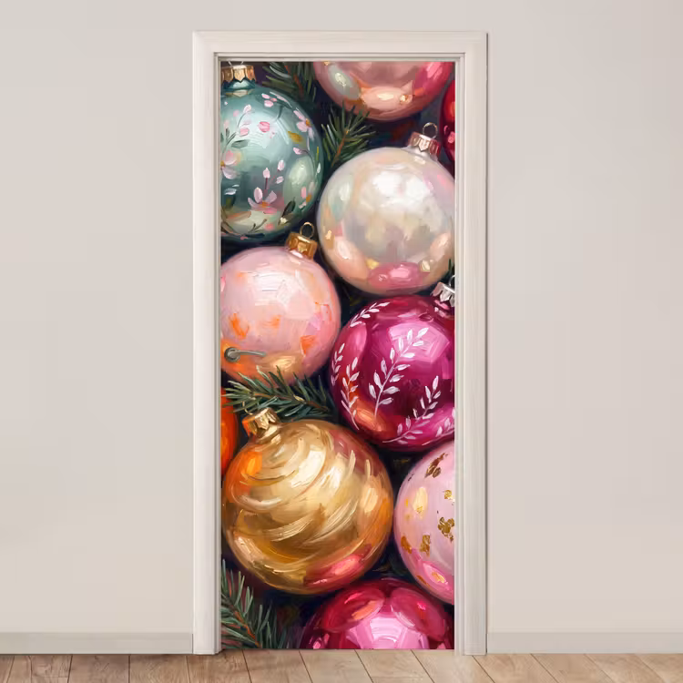 Deursticker - Kerstballen - Kleurrijk - Feest — 1