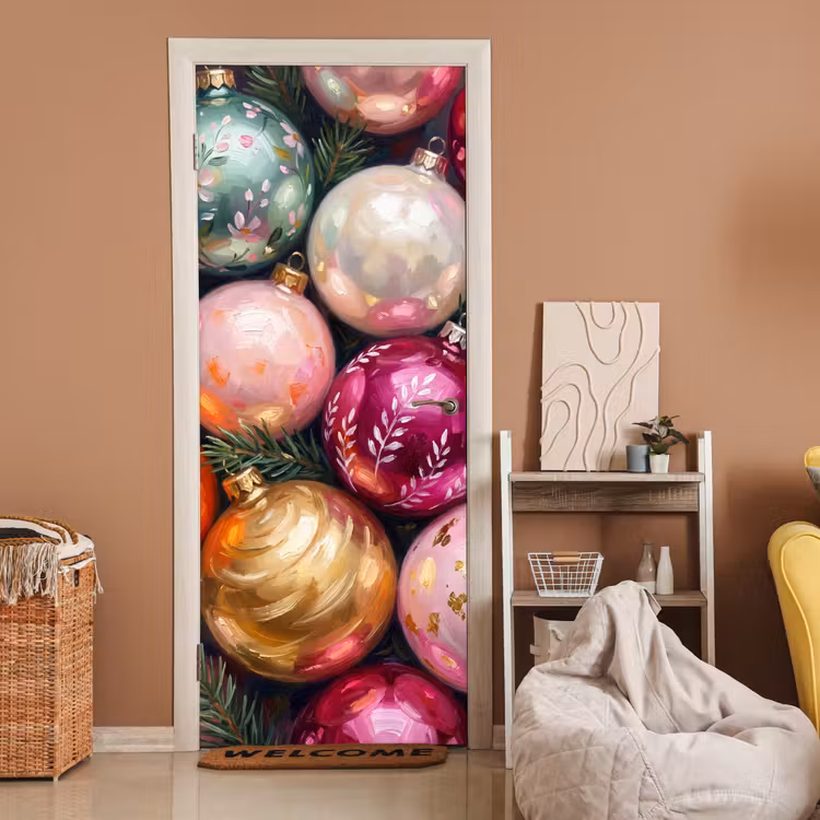 Deursticker - Kerstballen - Kleurrijk - Feest — 2