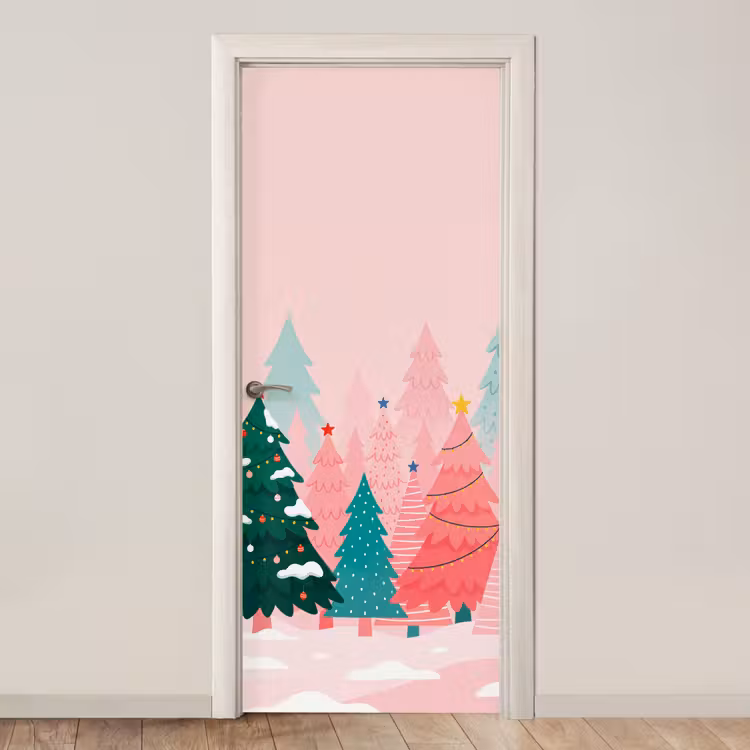 Deursticker - Kerstbomen - Illustratie - Roze — 1
