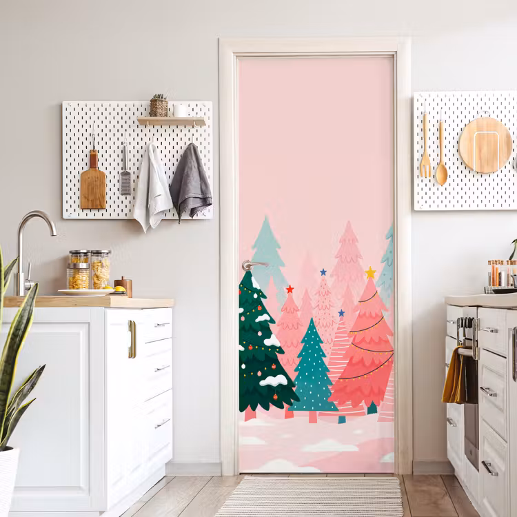 Deursticker - Kerstbomen - Illustratie - Roze — 7