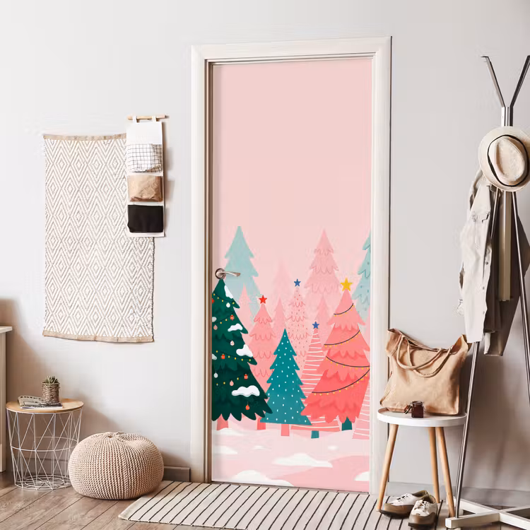 Deursticker - Kerstbomen - Illustratie - Roze — 8