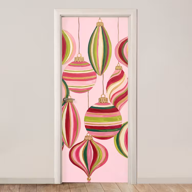 Deursticker - Kerstversiering - Gestreept - Roze — 1