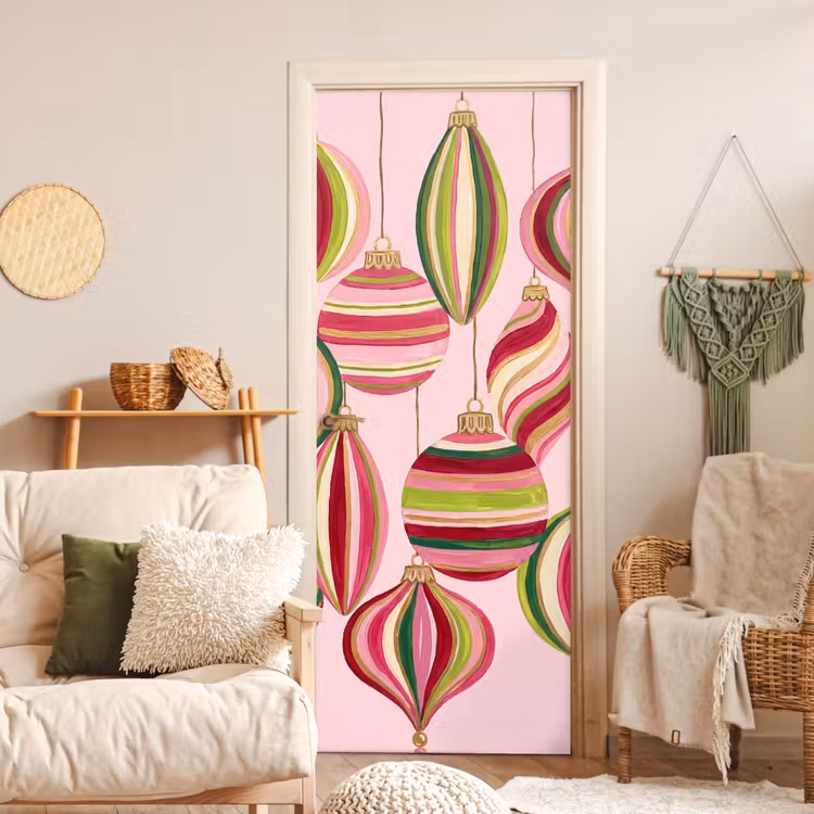 Deursticker - Kerstversiering - Gestreept - Roze — 4