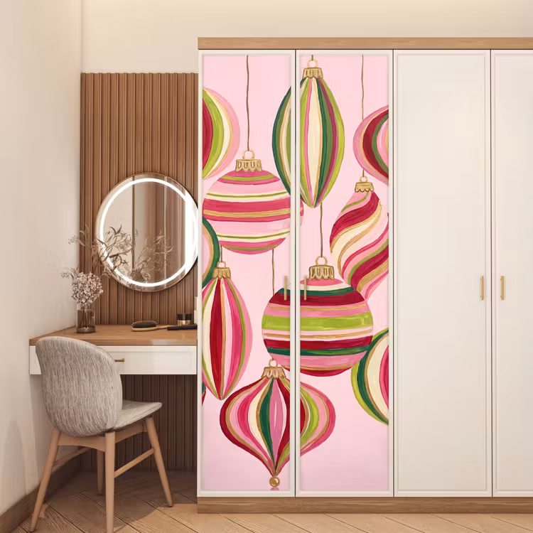 Deursticker - Kerstversiering - Gestreept - Roze — 5