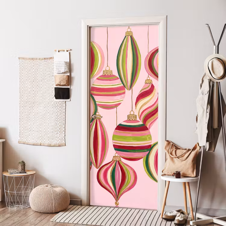 Deursticker - Kerstversiering - Gestreept - Roze — 8