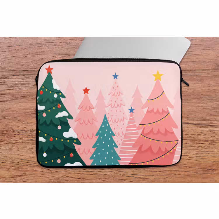 Laptophoes Kerstbomen - Illustratie - Roze — 2
