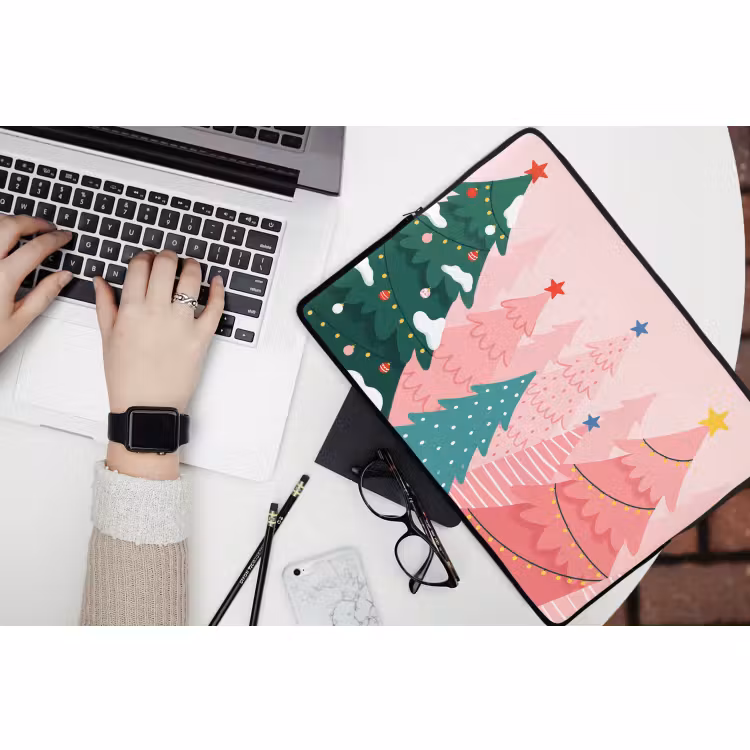 Laptophoes Kerstbomen - Illustratie - Roze — 3