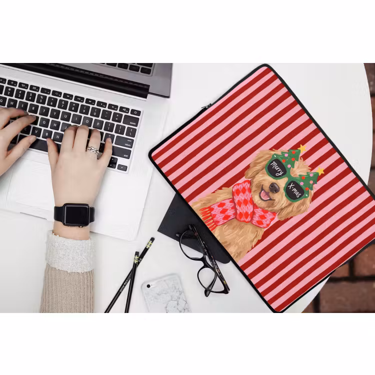 Laptophoes Hond - Kerst - Rood — 3