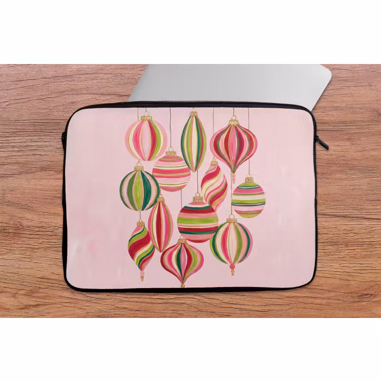 Laptophoes Kerstversiering - Gestreept - Roze — 2