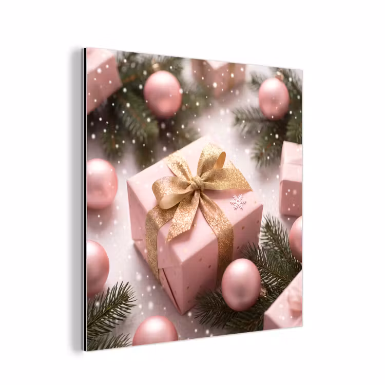Aluminium schilderij - Cadeau - Kerst - Roze — 1