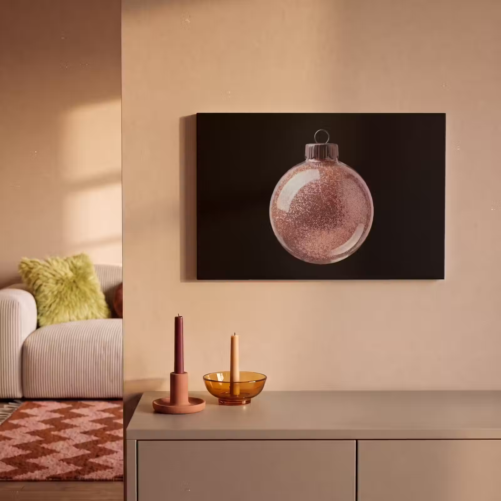 Canvas schilderij - Kerstbal - Roségoud - Kerst — 1