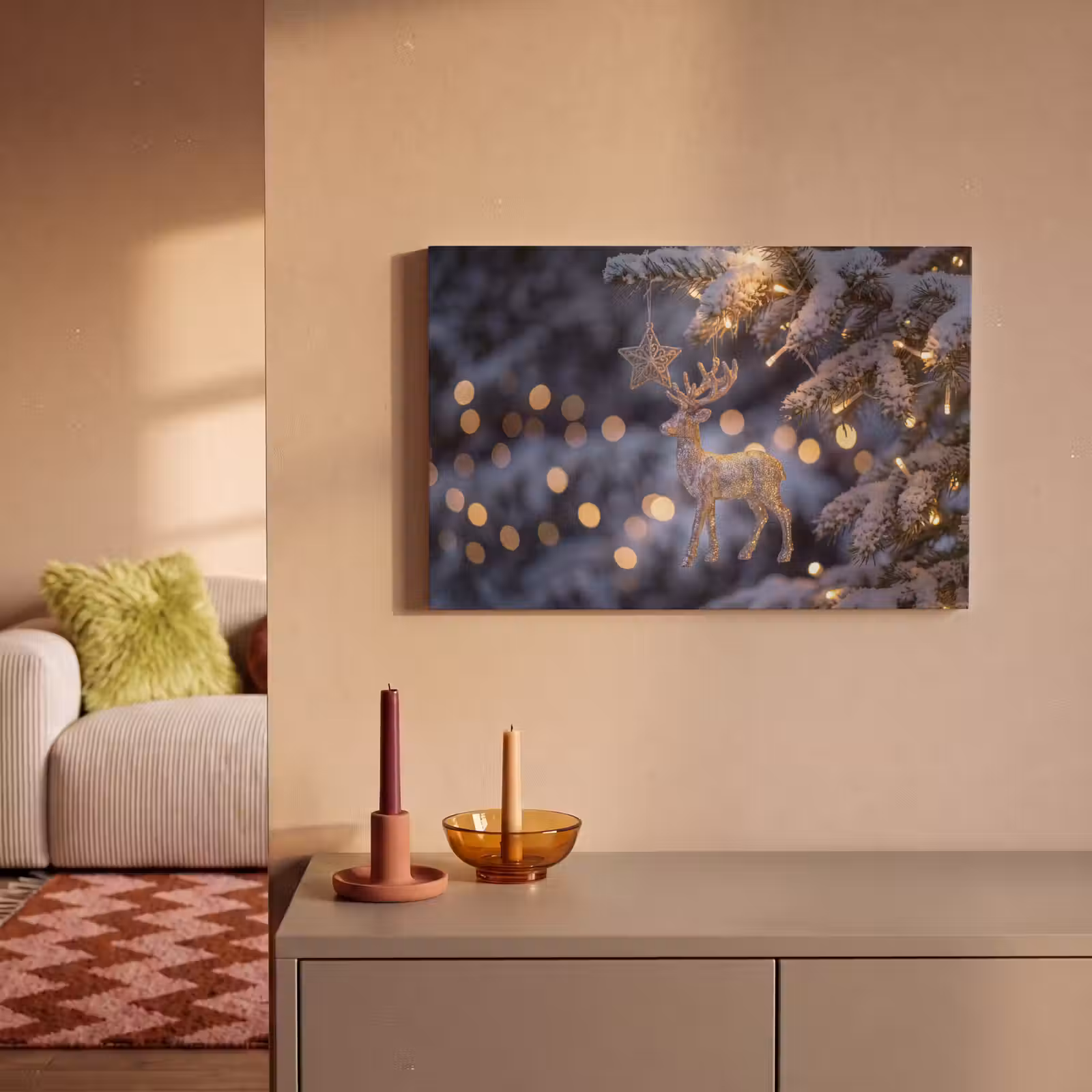 Canvas schilderij - Rendier - Kerst - Sneeuw — 1