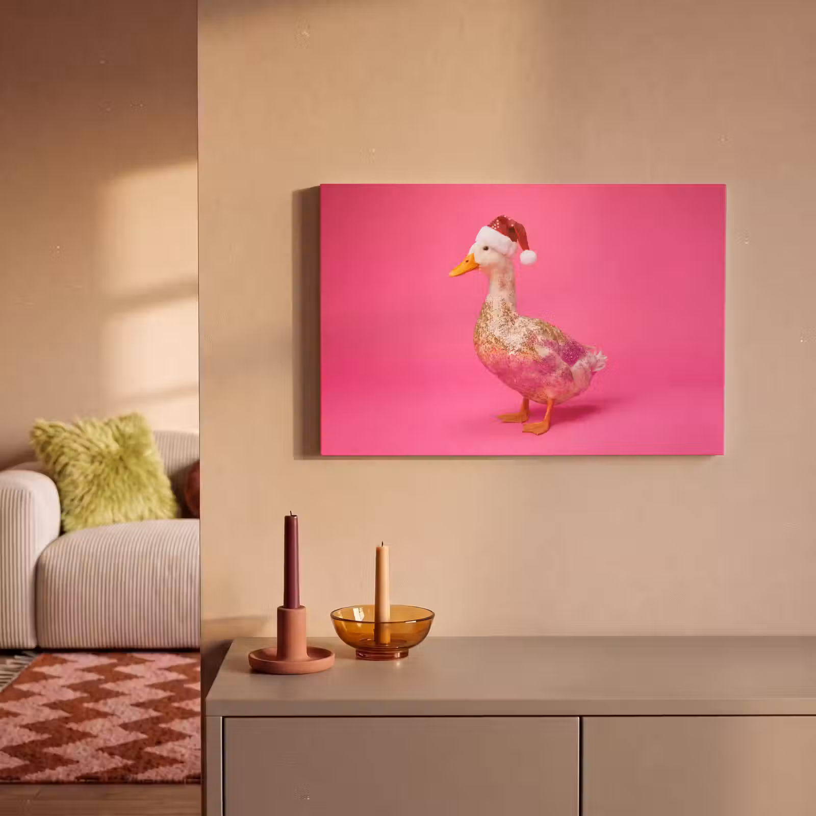 Canvas schilderij - Vogel - Kerst - Roze — 1