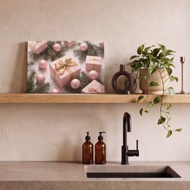 Canvas schilderij - Cadeau - Kerst - Roze — 2