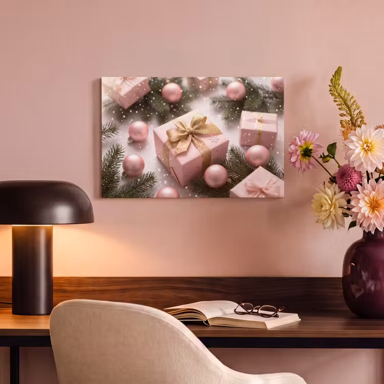 Canvas schilderij - Cadeau - Kerst - Roze — 3