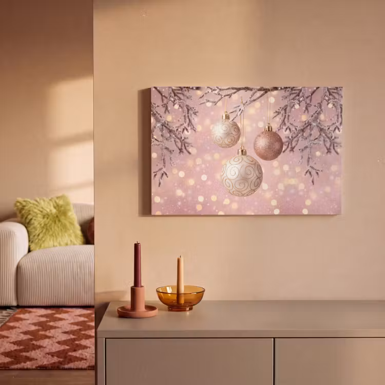 Canvas schilderij - Kerstbal - Roze - Winter — 1