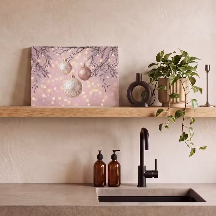 Canvas schilderij - Kerstbal - Roze - Winter — 2