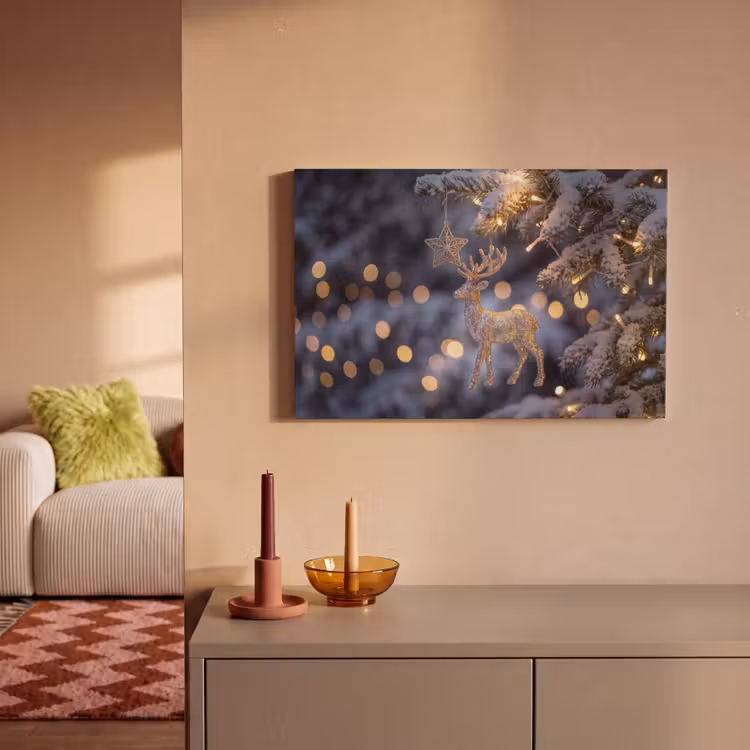 Canvas schilderij - Rendier - Kerst - Sneeuw — 1