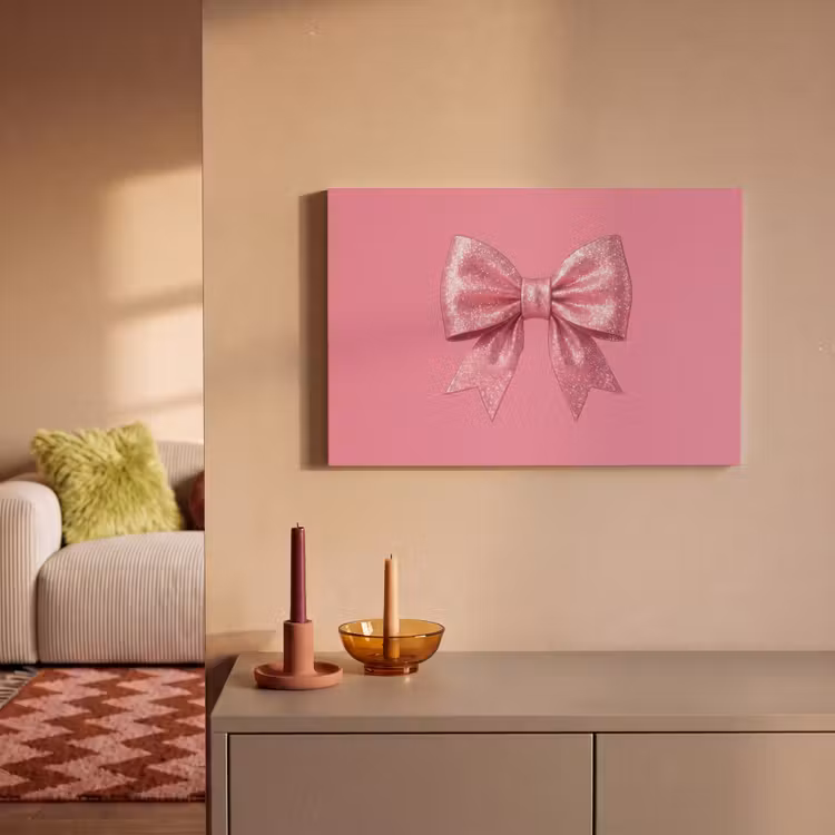 Canvas schilderij - Roze strik - Glitter — 1