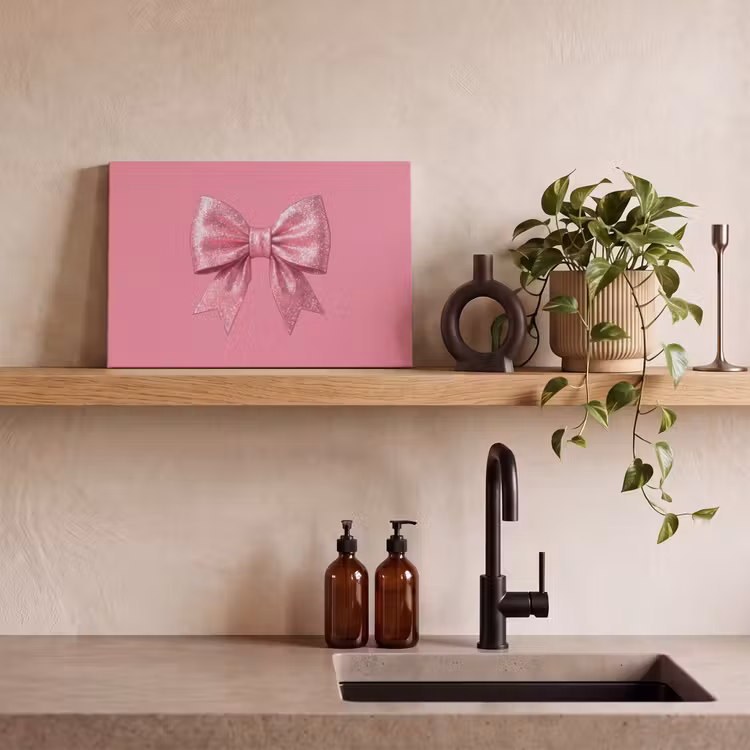 Canvas schilderij - Roze strik - Glitter — 2