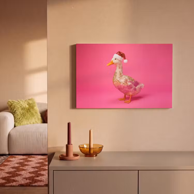 Canvas schilderij - Vogel - Kerst - Roze — 1