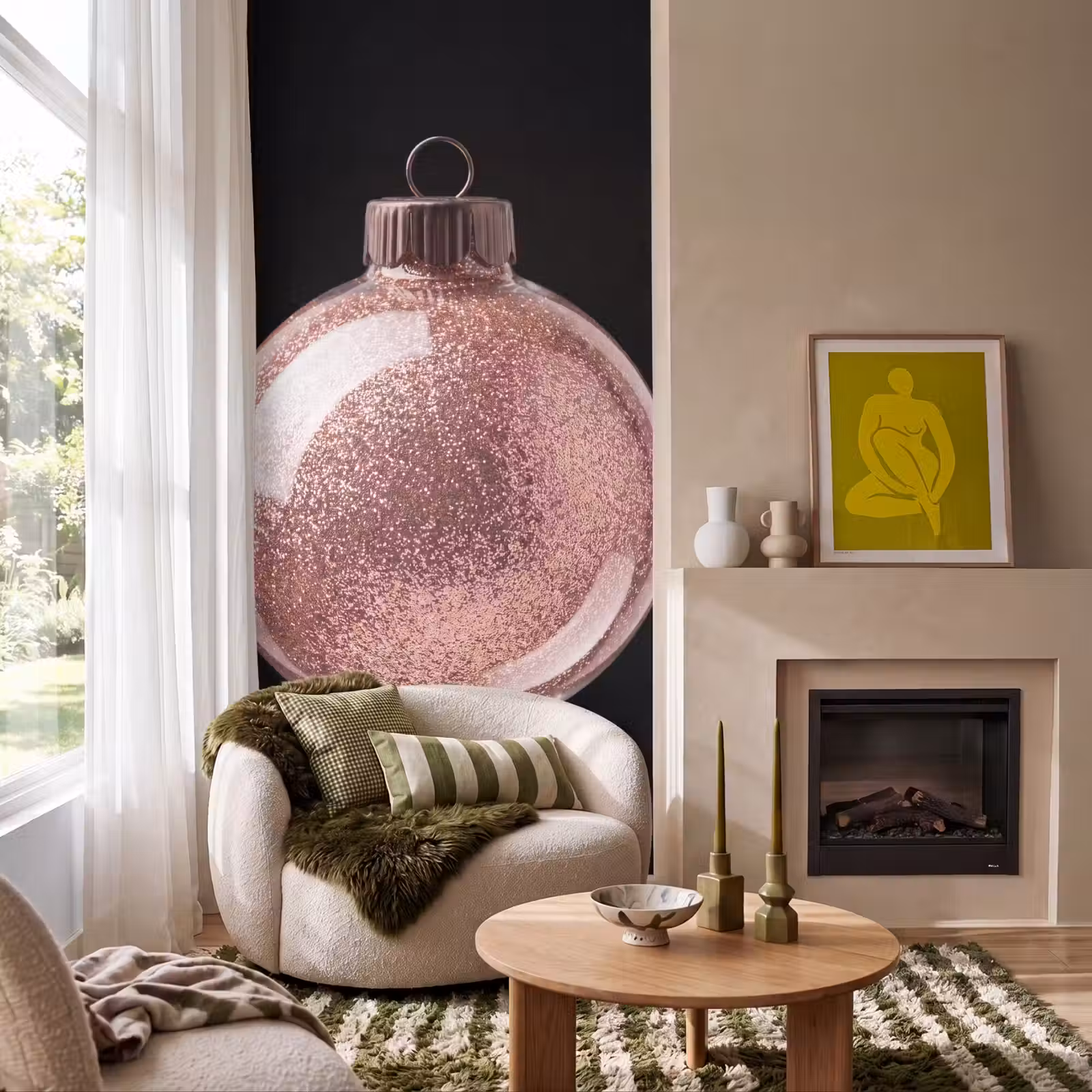 Behang - Kerstbal - Roségoud - Kerst — 1