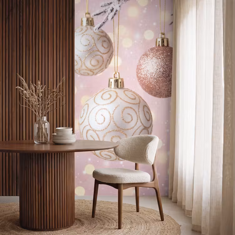 Behang - Kerstbal - Roze - Winter — 4
