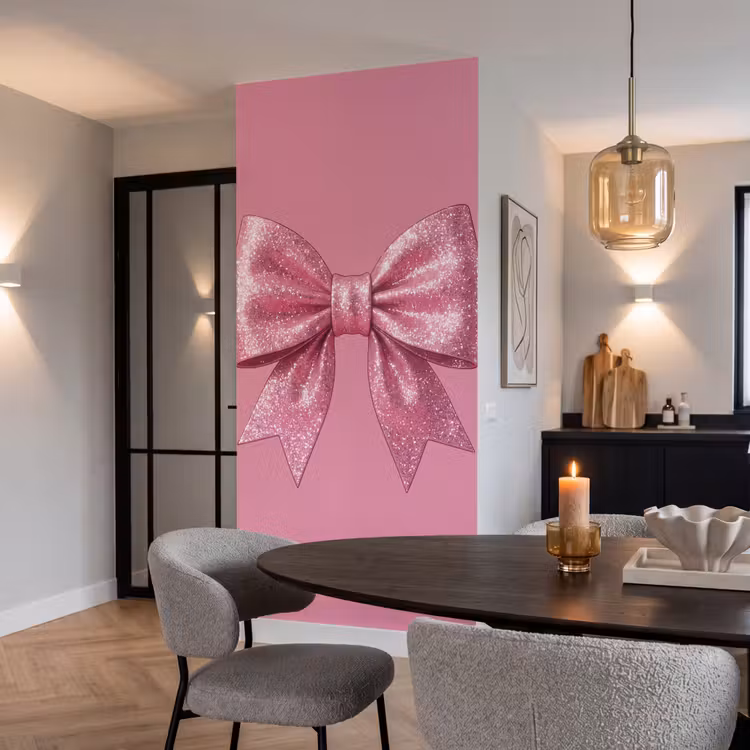 Behang - Roze strik - Glitter — 5
