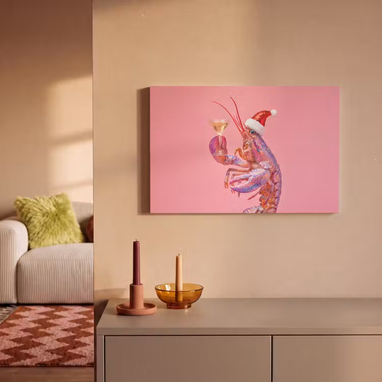 Canvas schilderij - Kreeft - Kerst - Roze — 1