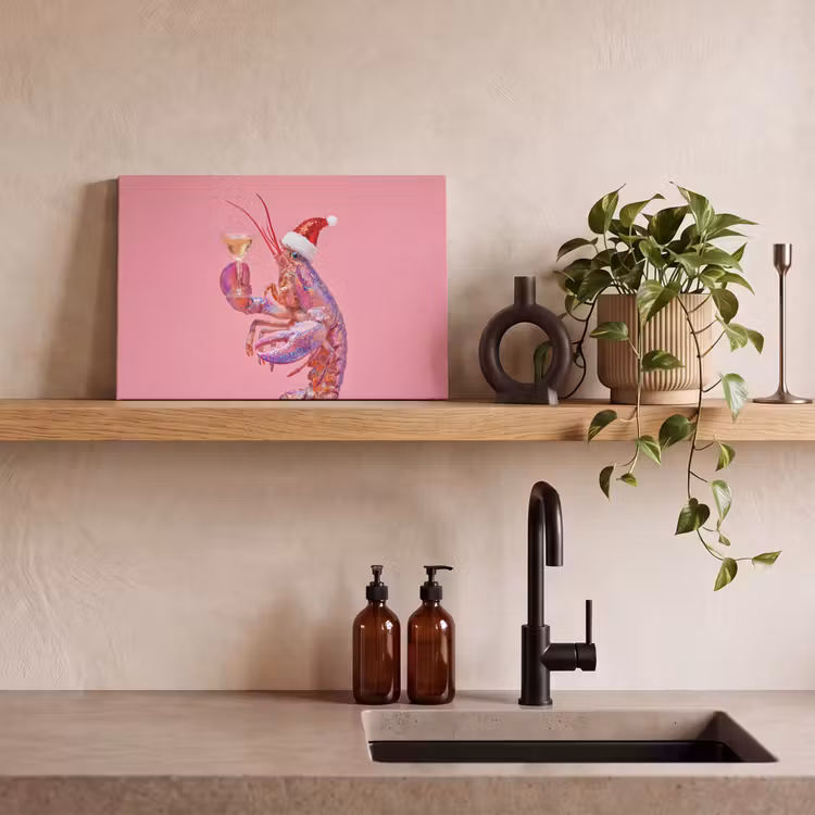 Canvas schilderij - Kreeft - Kerst - Roze — 2