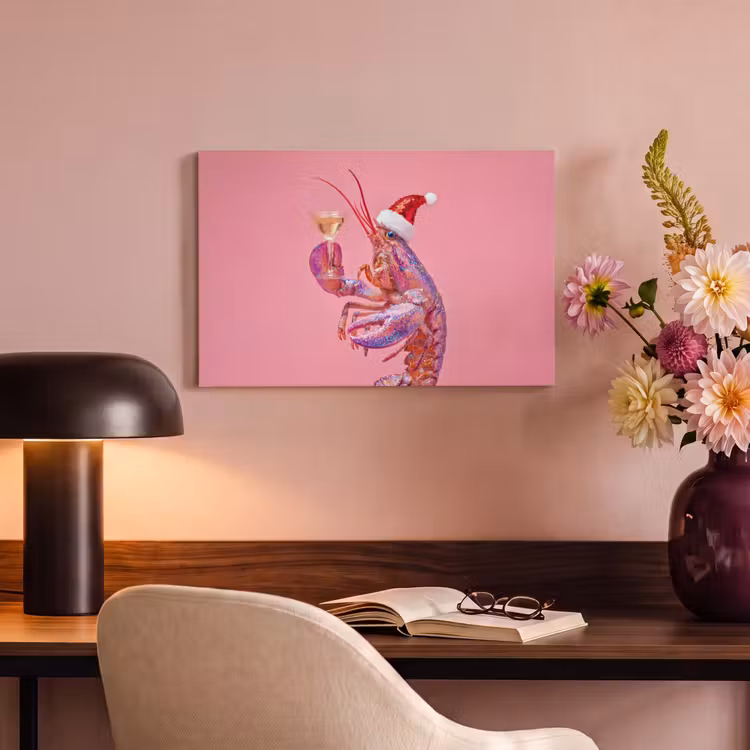 Canvas schilderij - Kreeft - Kerst - Roze — 3